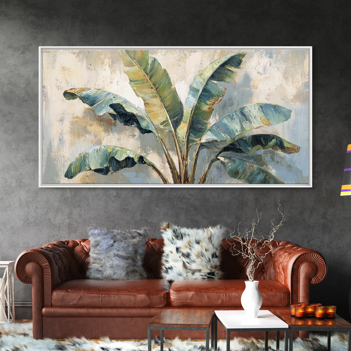 Banana Leaves Layered Canvas Print, Tropical Art, Watercolor Painting, Living Room Decor, Oil Painting, Tropic, TRO-2x1-53