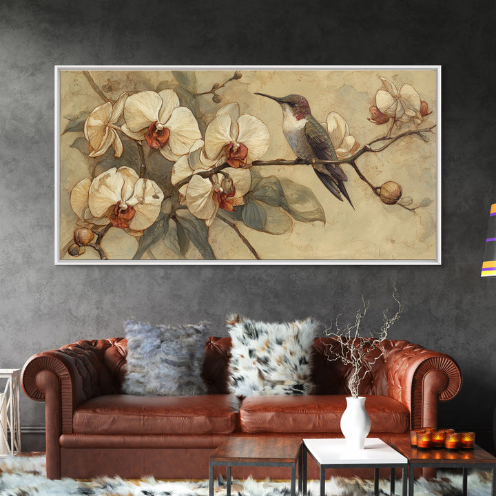 Orchid and Hummingbird Composition Canvas Print, Tropical Art, Digital Prints, Living Room Decor, Tropic 154, Set of Prints, TRO-2x1-54