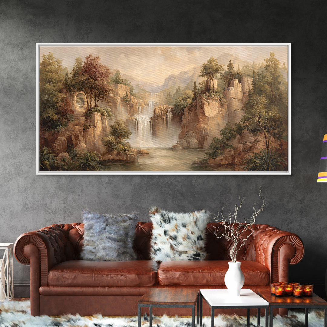 Jungle Waterfall with Misty Light Canvas Print, Tropical Art, Wall Art Prints, Living Room Decor, Tropic, Beach Wall Art, TRO-2x1-57