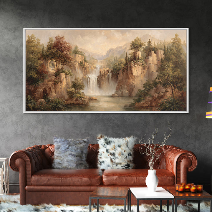 Jungle Waterfall with Misty Light Canvas Print, Tropical Art, Wall Art Prints, Living Room Decor, Tropic, Beach Wall Art, TRO-2x1-57