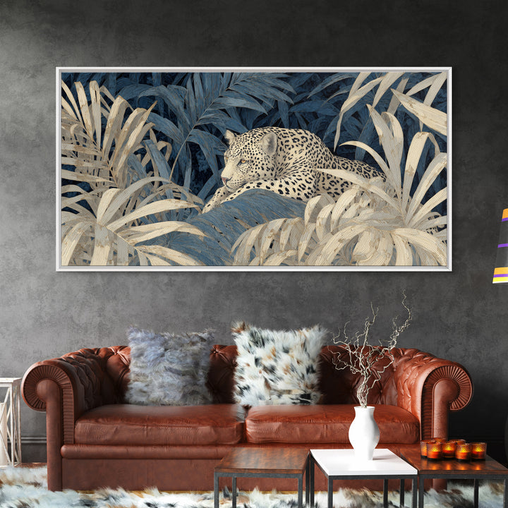 Leopard Hidden Among Palm Leaves Canvas Print, Tropical Art, Print, Living Room Decor, Fine Art, Tropic, Coastal Wall Art, TRO-2x1-58