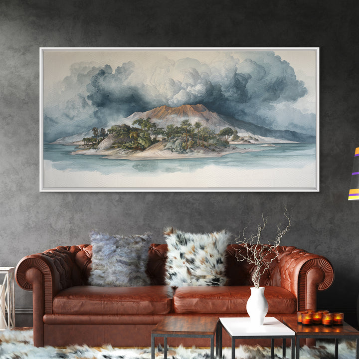Island Volcano with Lush Foreground Canvas Print, Tropical Art, Digital Print, Living Room Decor, Tropic, Downloadable Prints, TRO-2x1-61