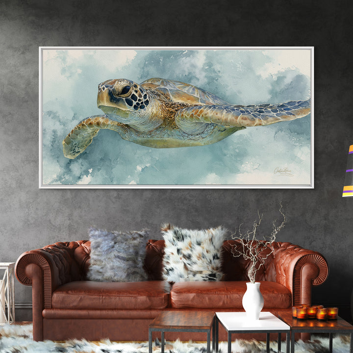 Sea Turtle Near Tropical Reef Canvas Print, Tropical Art, Abstract Painting, Living Room Decor, Fine Art, Tropic, Gallery Decor, TRO-2x1-63