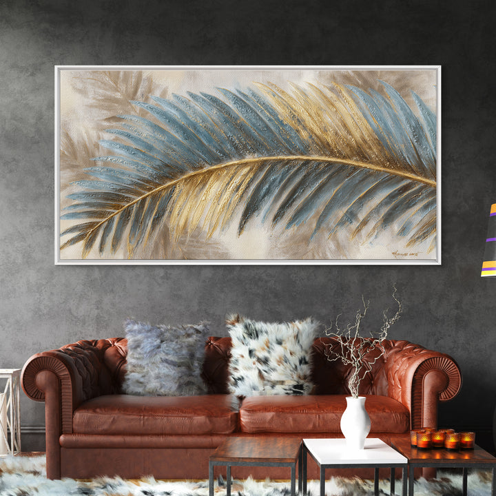 Rain Soaked Palm Leaf Closeup Framed Canvas Print, Tropical Art, Printable Art, Living Room Decor, Tropic, Trendy Wall Art, TRO-2x1-65