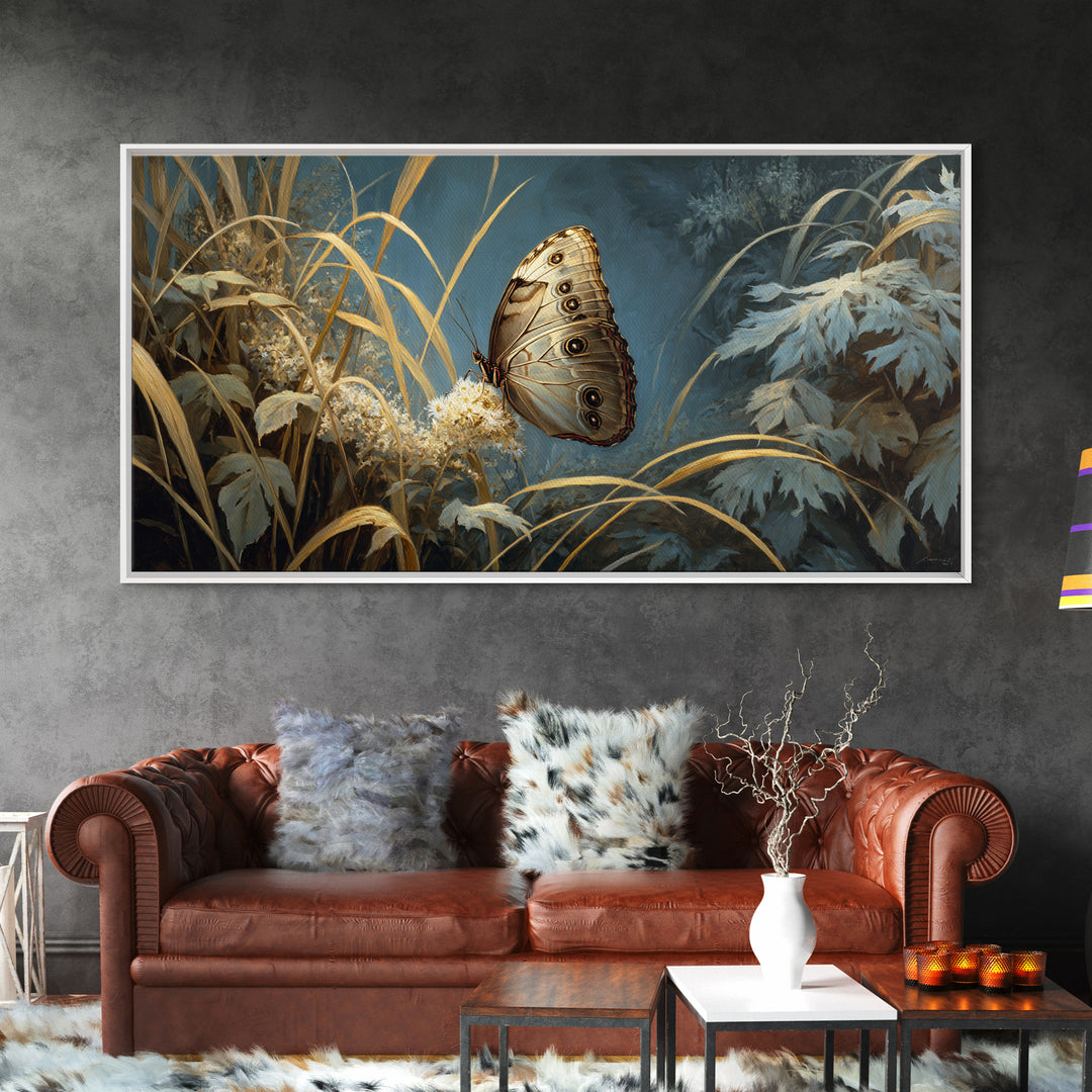 Tropical Butterfly and Flower Study Framed Canvas Print, Tropical Art, Gallery Decor, Living Room Decor, Fine Art, Tropic, TRO-2x1-67