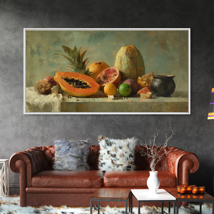 Bright Papaya and Lime Still Life Canvas Print, Tropical Art, Printable Wall Art, Living Room Decor, Watercolor Art, Tropic, TRO-2x1-68