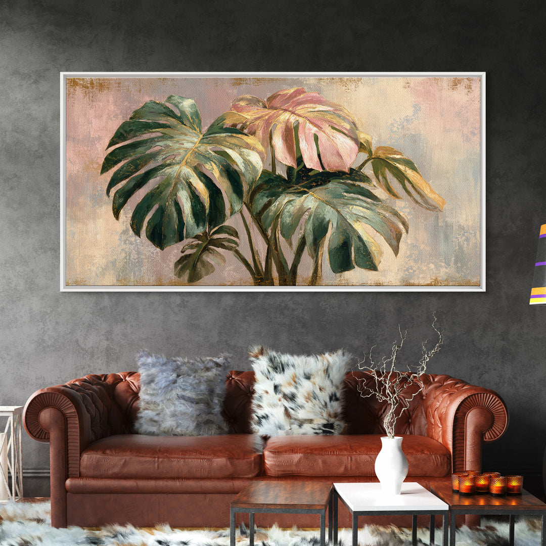 Lush Monstera Leaves Canvas Print, Tropical Art, Abstract Painting, Living Room Decor, Fine Art, Tropic, Gallery Decor, TRO-2x1-69