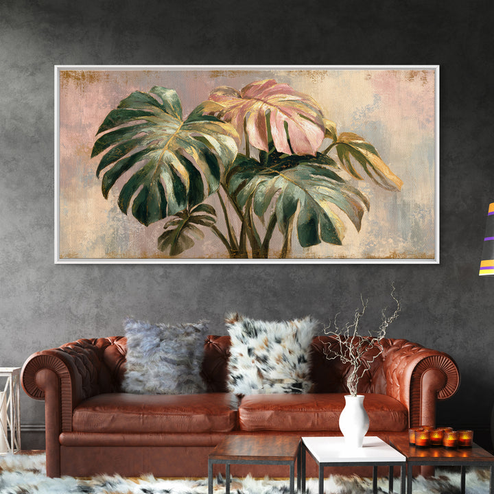 Lush Monstera Leaves Canvas Print, Tropical Art, Abstract Painting, Living Room Decor, Fine Art, Tropic, Gallery Decor, TRO-2x1-69