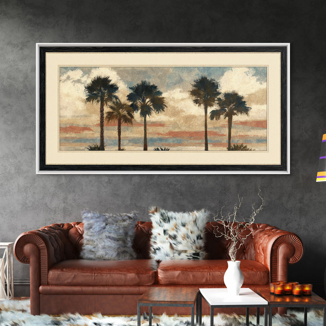 Palm Tree Silhouettes Framed Canvas Print, Tropical Art, Wall Art Prints, Living Room Decor, Fine Art, Tropic, Beach Wall Art, TRO-2x1-72
