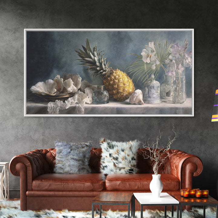 Pineapple and Palm Still Life Canvas Print, Tropical Art, Printable Wall Art, Living Room Decor, Watercolor Art, Tropic, TRO-2x1-74
