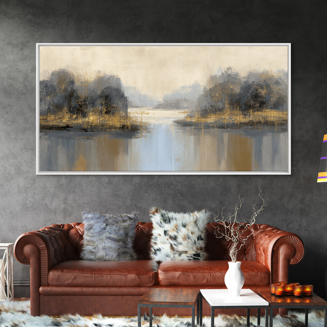 Jungle Waterfall with Misty Light Framed Canvas Print, Tropical Art, Bird Art, Living Room Decor, Watercolor Art, Tropic, TRO-2x1-81
