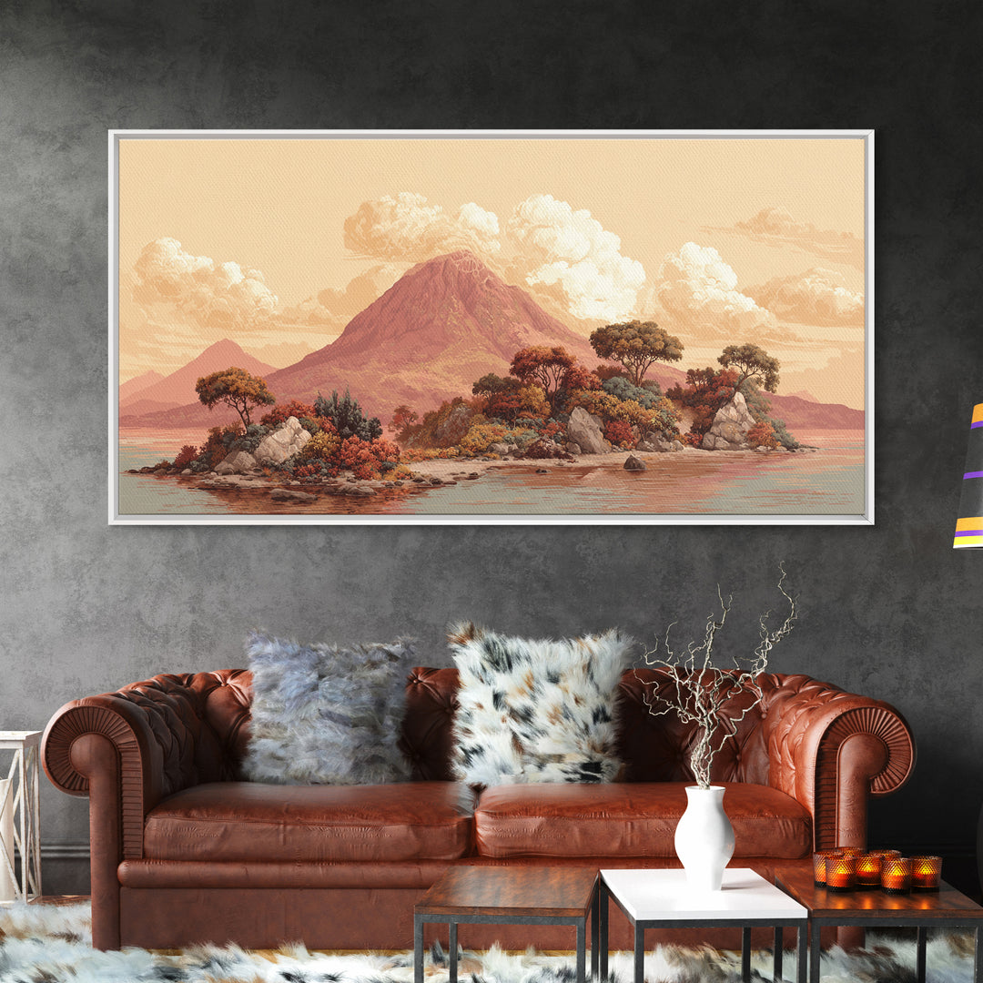 Island Volcano with Lush Foreground Framed Canvas Print, Tropical Art, Set of 3 Prints, Living Room Decor, Fine Art, Tropic, TRO-2x1-85