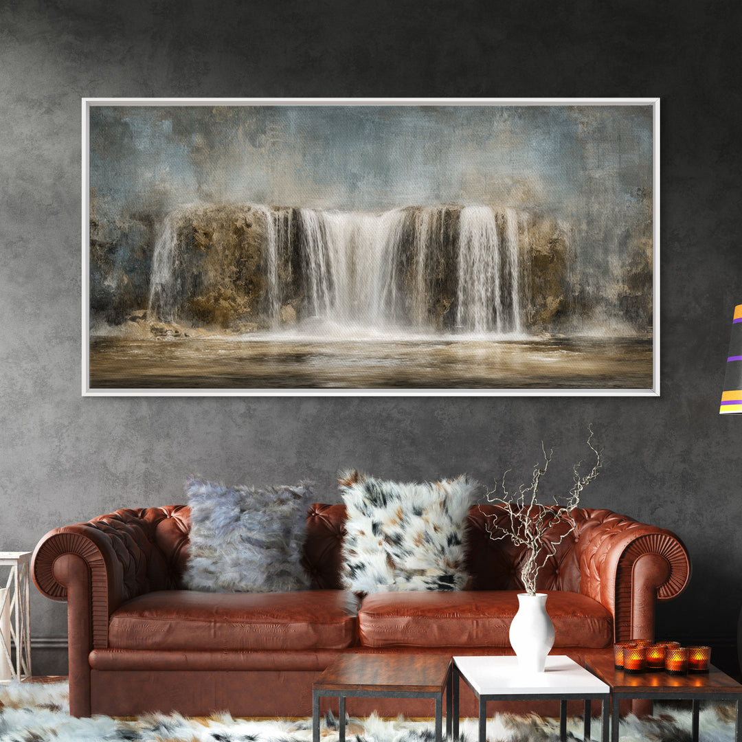 Jungle Waterfall with Misty Light Framed Canvas Print, Tropical Art, Digital Prints, Living Room Decor, Fine Art, Tropic, TRO-2x1-9