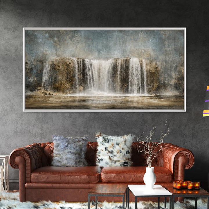 Jungle Waterfall with Misty Light Framed Canvas Print, Tropical Art, Digital Prints, Living Room Decor, Fine Art, Tropic, TRO-2x1-9