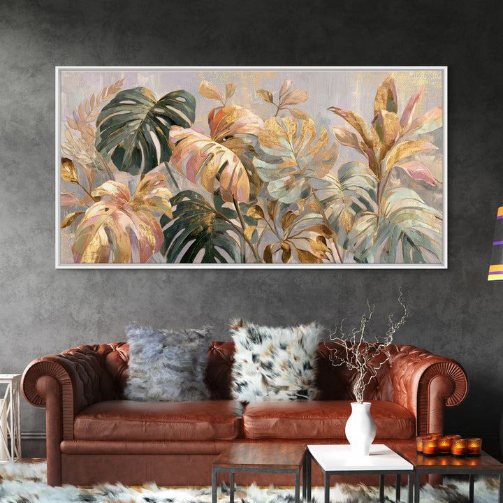 Lush Monstera Leaves Canvas Print, Tropical Art, Abstract Painting, Living Room Decor, Fine Art, Tropic, Gallery Decor, TRO-2x1-93