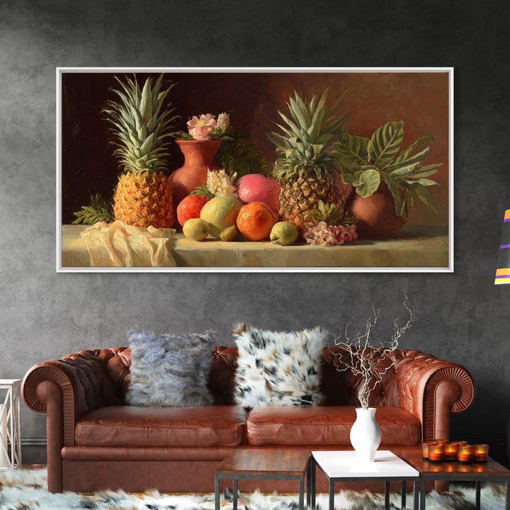 Pineapple and Palm Still Life Canvas Print, Tropical Art, Printable Wall Art, Living Room Decor, Watercolor Art, Tropic, TRO-2x1-98