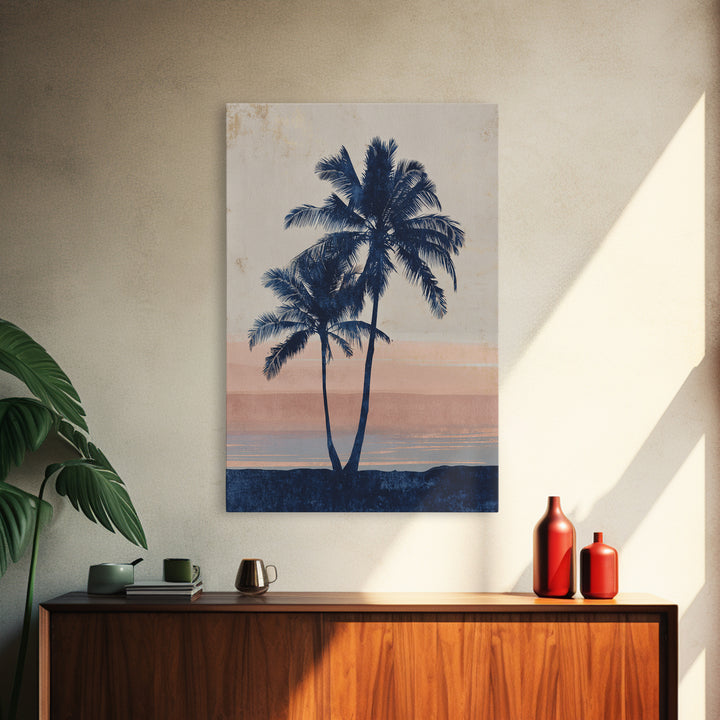 Palm Tree Silhouettes Framed Canvas Print, Tropical Art, Digital Art, Living Room Decor, Oil Painting, Tropic, Watercolor Art, TRO-2x3-12