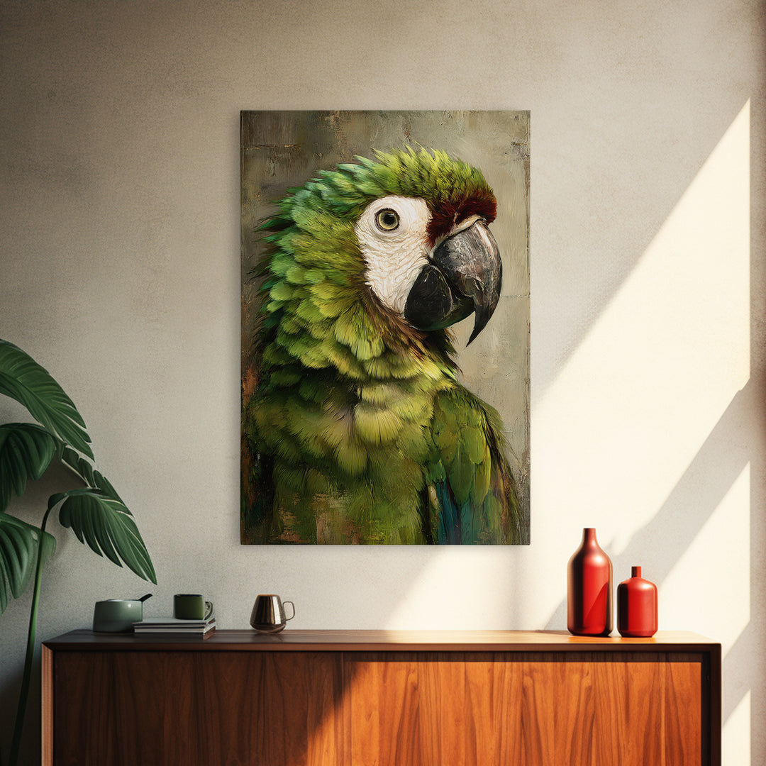 Parrot Portrait with Emerald Feathers Canvas Print, Tropical Art, Gallery Decor, Living Room Decor, Fine Art, Tropic, TRO-2x3-16