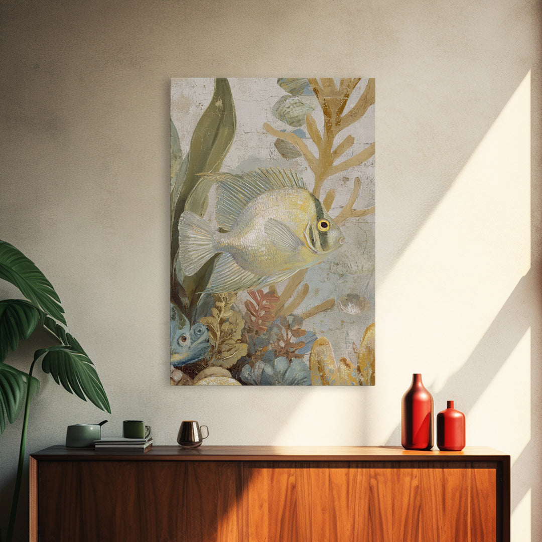 Tropical Fish over Coral Reef Framed Canvas Print, Tropical Art, Contemporary Art, Living Room Decor, Fine Art, Tropic, TRO-2x3-19
