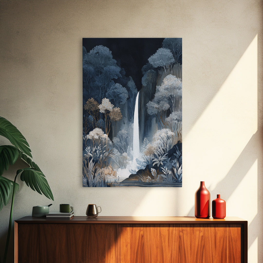 Jungle Waterfall with Misty Light Framed Canvas Print, Tropical Art, Digital Art, Living Room Decor, Oil Painting, Tropic, TRO-2x3-21