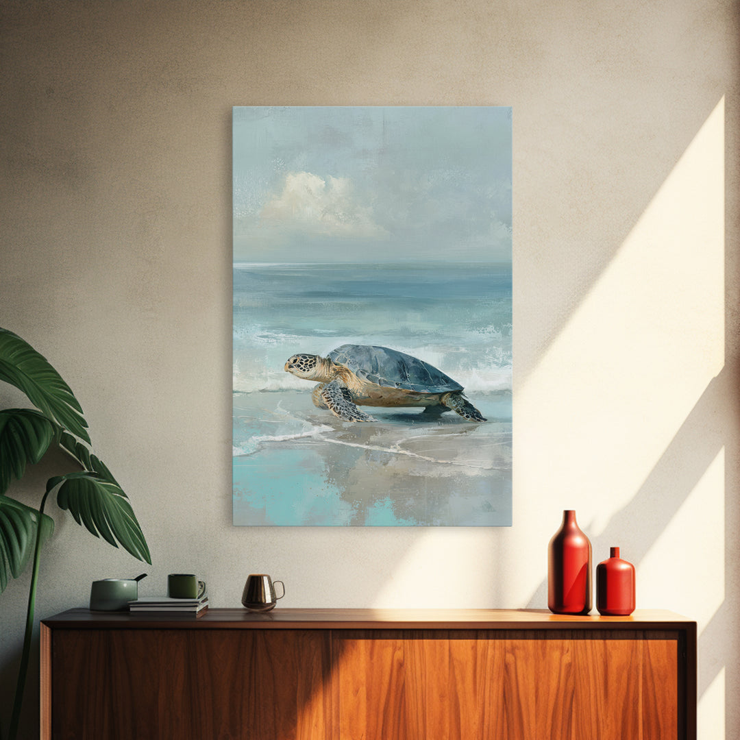 Sea Turtle Near Tropical Reef Framed Canvas Print, Tropical Art, Room Decor, Living Room Decor, Fine Art, Tropic, Printable, TRO-2x3-3