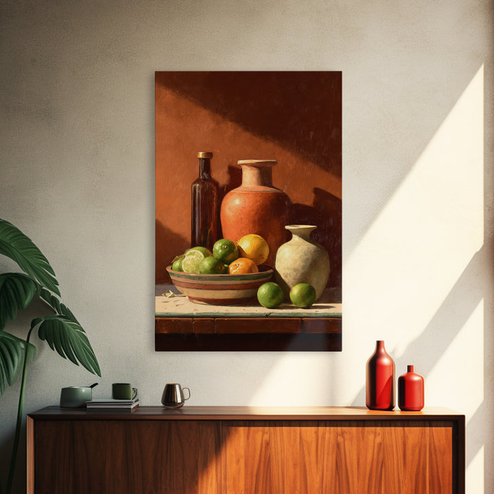 Bright Papaya and Lime Still Life Canvas Print, Tropical Art, Statement Artwork, Living Room Decor, Fine Art, Tropic, TRO-2x3-32