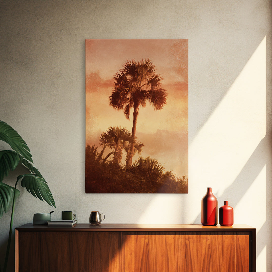 Palm Tree Silhouettes Framed Canvas Print, Tropical Art, Beach Prints, Living Room Decor, Watercolor Art, Tropic, TRO-2x3-36