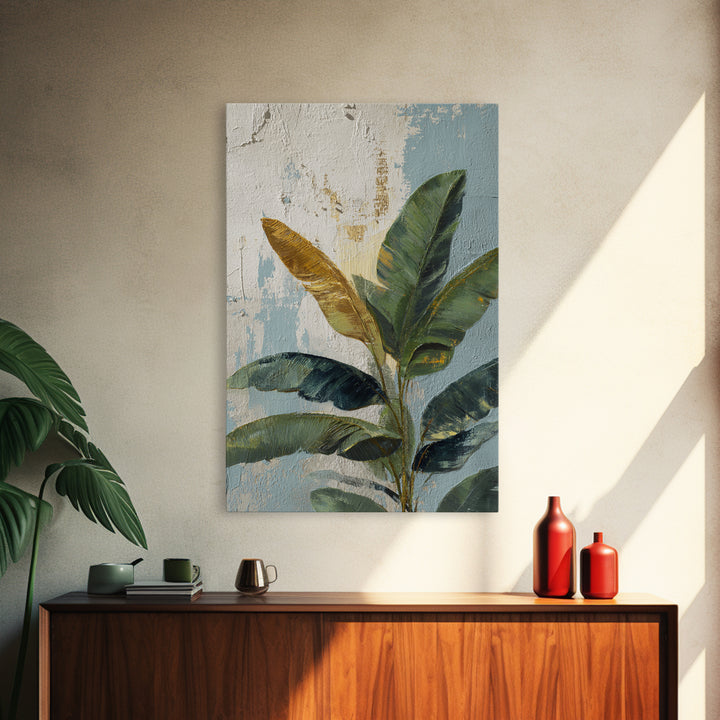 Banana Leaves Layered Framed Canvas Print, Tropical Art, Printable Art, Living Room Decor, Abstract Art, Tropic, TRO-2x3-41