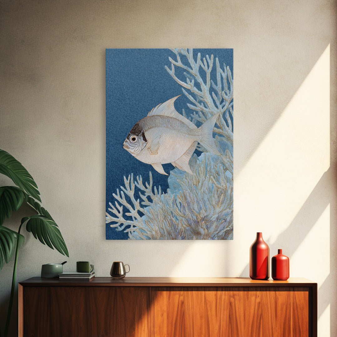Tropical Fish over Coral Reef Framed Canvas Print, Tropical Art, Digital Print, Living Room Decor, Tropic, Downloadable Prints, TRO-2x3-43