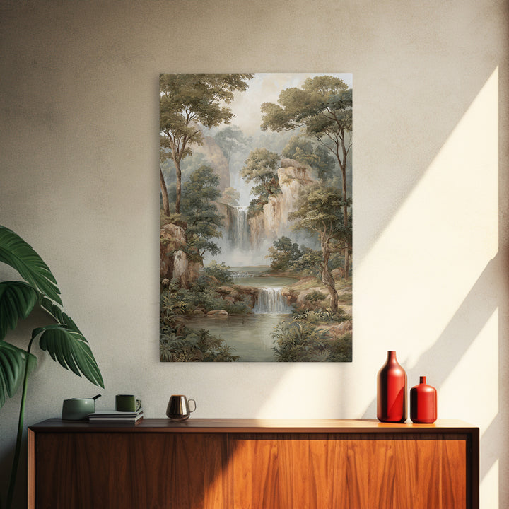 Jungle Waterfall with Misty Light Canvas Print, Tropical Art, Pink Wall Art, Living Room Decor, Fine Art, Tropic, Coastal Art, TRO-2x3-45