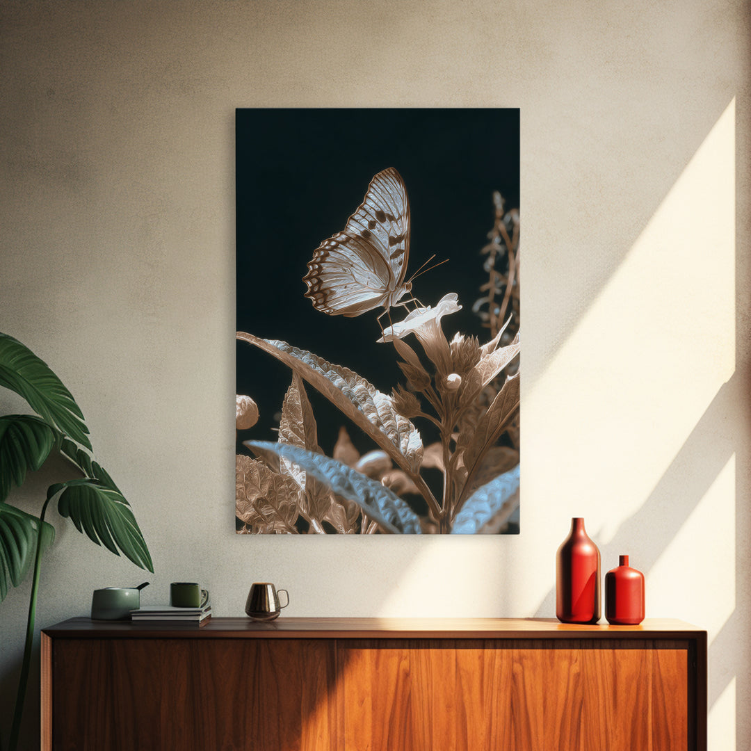 Tropical Butterfly and Flower Study Framed Canvas Print, Tropical Art, Printable, Living Room Decor, Oil Painting, Tropic, TRO-2x3-55