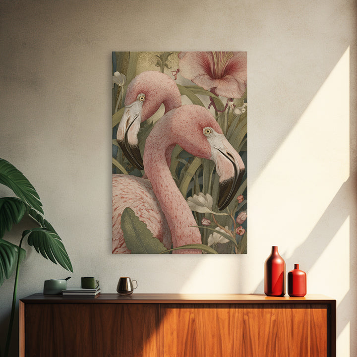 Pink Flamingos Among Tropical Water Plants Canvas Print, Tropical Art, Digital Print, Living Room Decor, Fine Art, Tropic, TRO-2x3-58