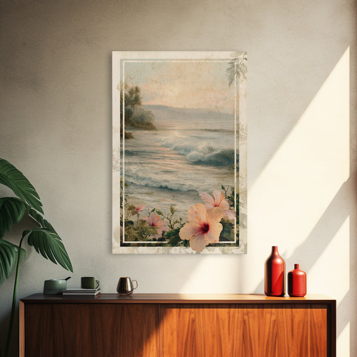 Sunset Surf Scene Framed Canvas Print, Tropical Art, Minimalist Decor, Living Room Decor, Fine Art, Tropic, Digital Print, TRO-2x3-6