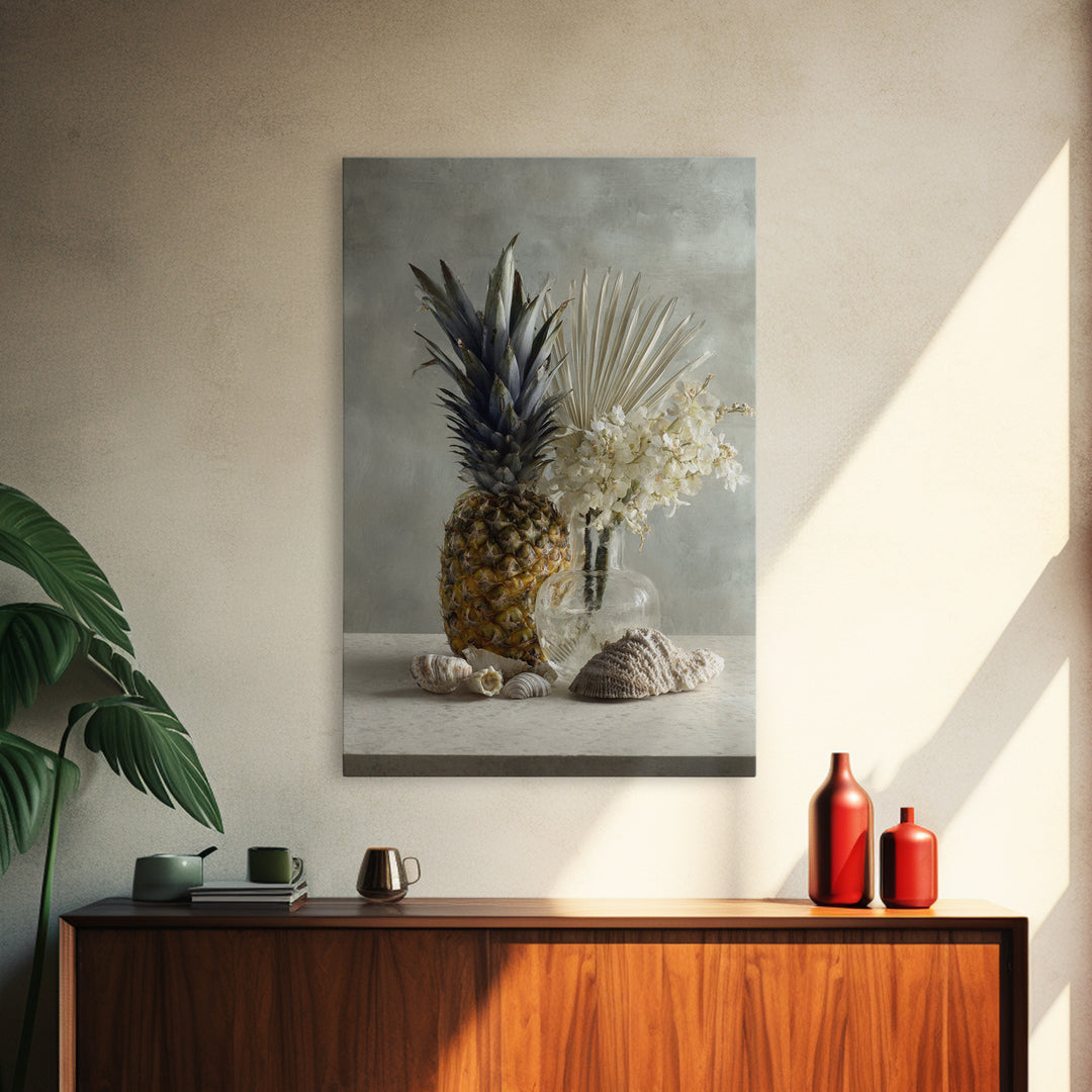 Pineapple and Palm Still Life Canvas Print, Tropical Art, Printable Art, Living Room Decor, Abstract Art, Tropic, TRO-2x3-62