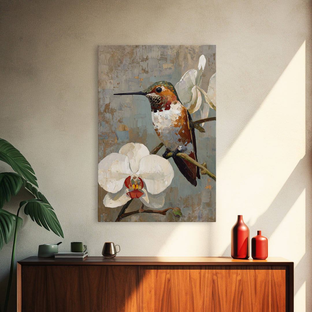 Orchid and Hummingbird Composition Canvas Print, Tropical Art, Digital Art, Living Room Decor, Oil Painting, Tropic, TRO-2x3-66