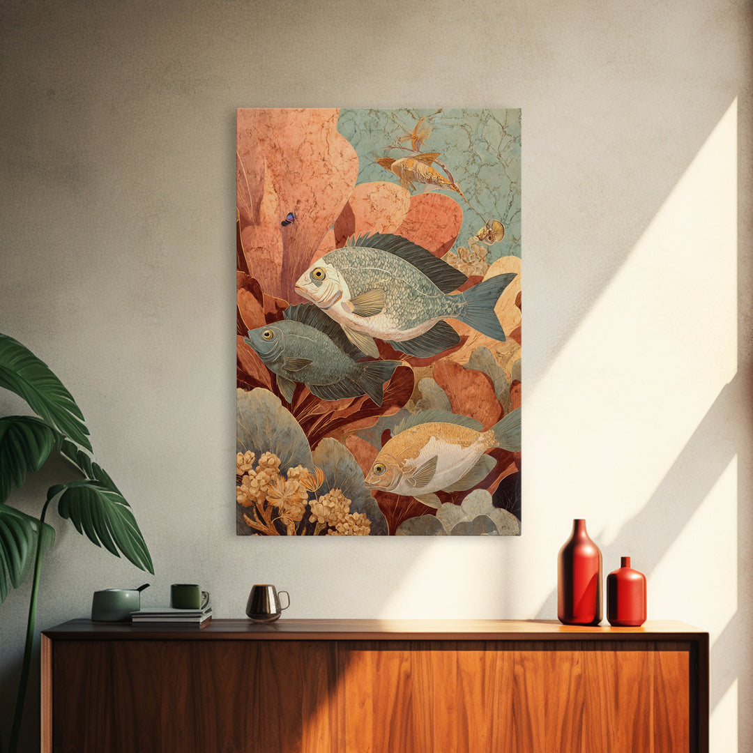 Tropical Fish over Coral Reef Canvas Print, Tropical Art, Set of 3 Prints, Living Room Decor, Fine Art, Tropic, Botanical Art, TRO-2x3-67
