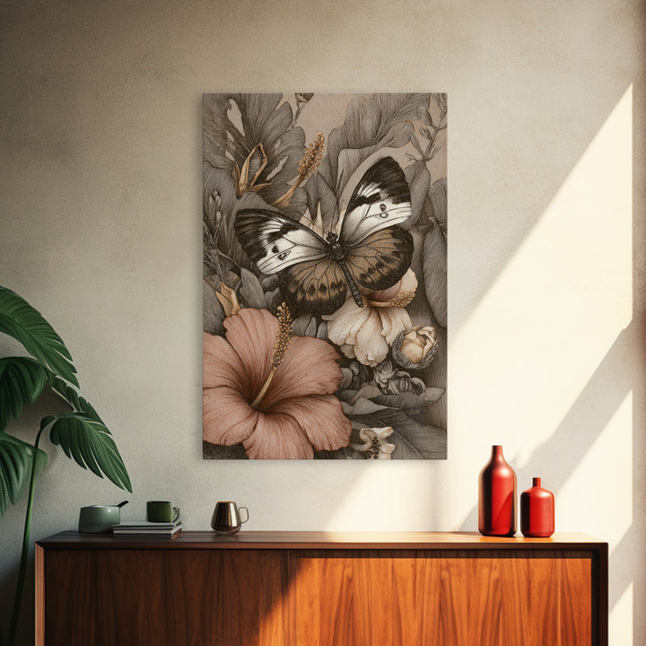 Tropical Butterfly and Flower Study Canvas Print, Tropical Art, Fine Art Print, Living Room Decor, Watercolor Art, Tropic, TRO-2x3-7