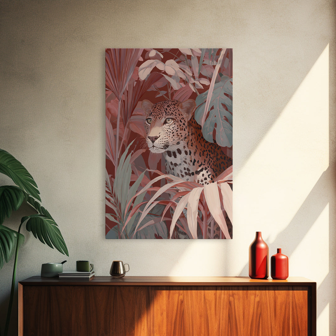 Leopard Hidden Among Palm Leaves Canvas Print, Tropical Art, Printable, Living Room Decor, Fine Art, Tropic, Coastal Decor, TRO-2x3-70