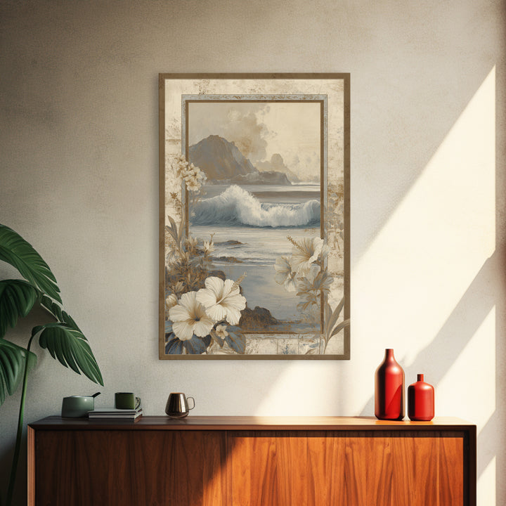 Sunset Surf Scene Framed Canvas Print, Tropical Art, Wall Art Prints, Living Room Decor, Fine Art, Tropic, Beach Wall Art, TRO-2x3-78