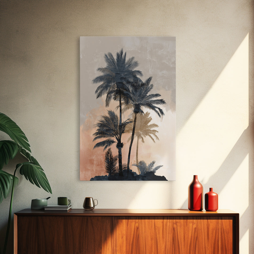 Palm Tree Silhouettes Framed Canvas Print, Tropical Art, Modern Decor, Living Room Decor, Fine Art, Tropic, Wall Decor, TRO-2x3-84