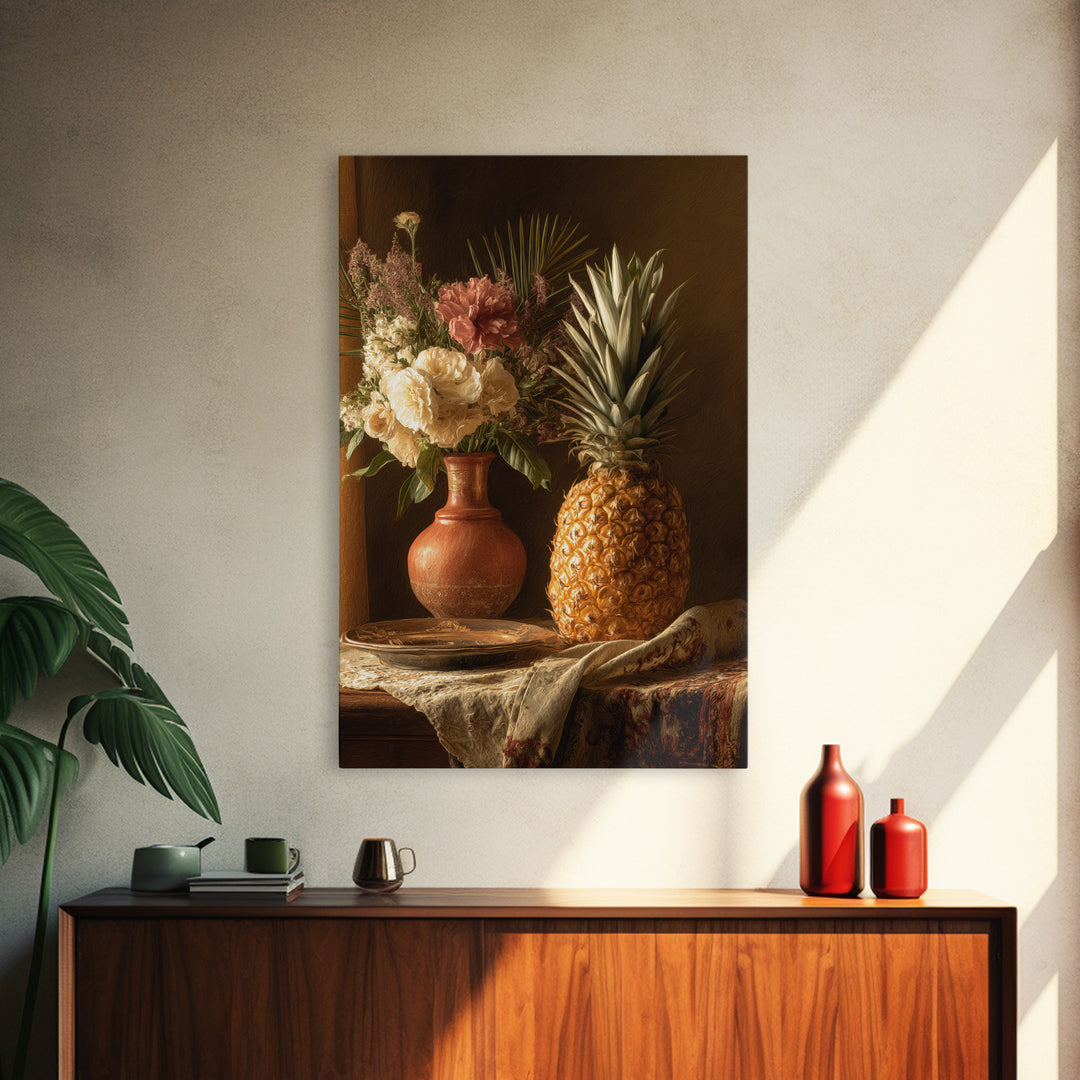 Pineapple and Palm Still Life Canvas Print, Tropical Art, Printable Art, Living Room Decor, Abstract Art, Tropic, TRO-2x3-86