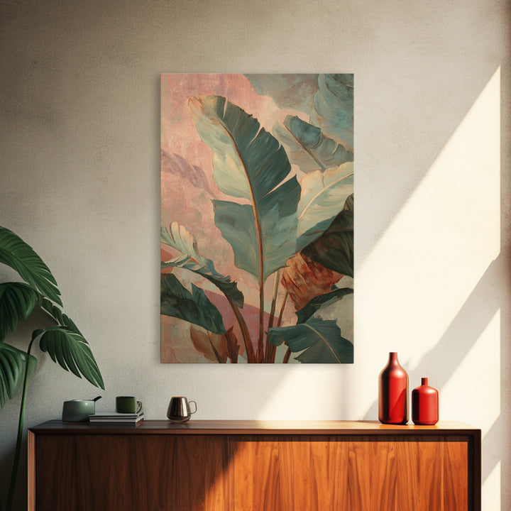 Banana Leaves Layered Framed Canvas Print, Tropical Art, Downloadable Prints, Living Room Decor, Watercolor Art, Tropic, TRO-2x3-89