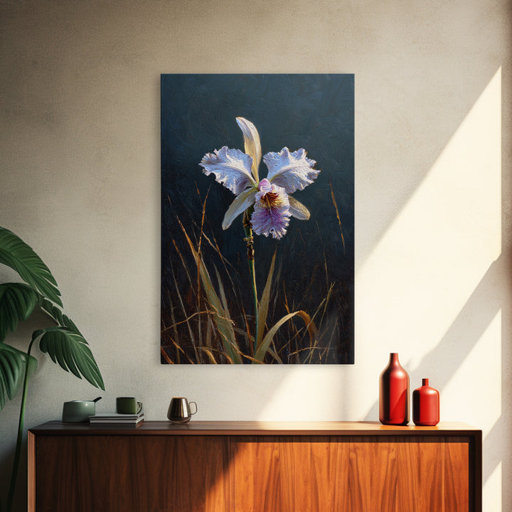 Orchid and Hummingbird Composition Framed Canvas Print, Tropical Art, Pink Wall Art, Living Room Decor, Fine Art, Tropic, TRO-2x3-90
