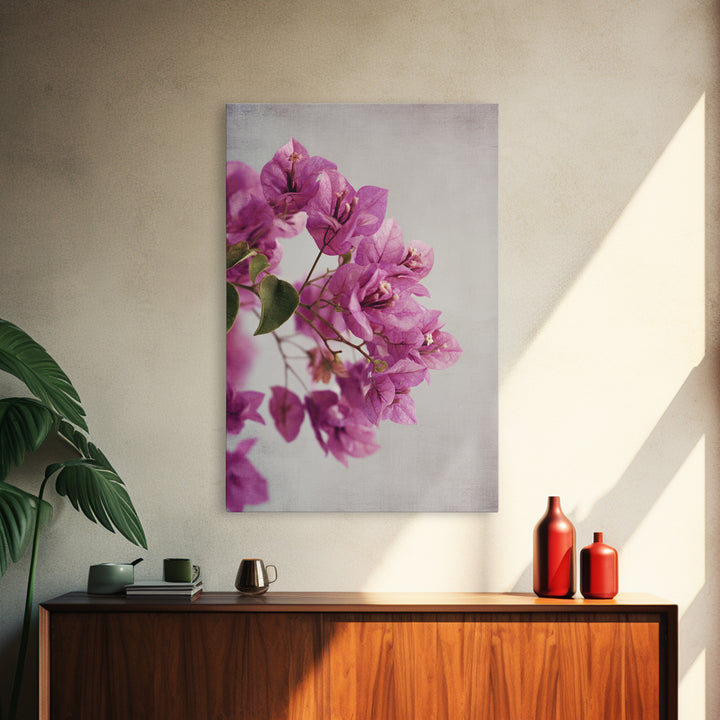 Pink Bougainvillea over White Wall Canvas Print, Tropical Art, Abstract Painting, Living Room Decor, Fine Art, Tropic, TRO-2x3-96