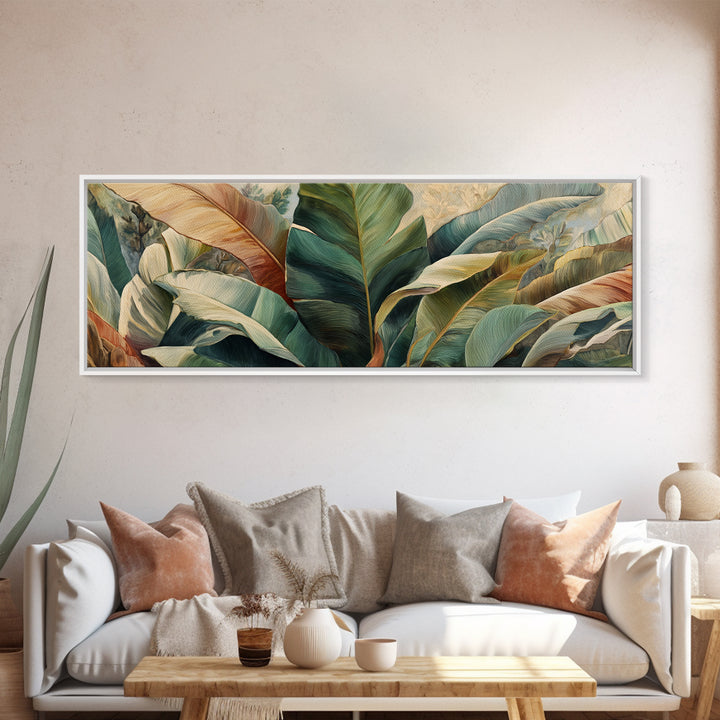 Banana Leaves Layered Framed Canvas Print, Tropical Art, Coastal Decor, Living Room Decor, Fine Art, Tropic, Modern Decor, TRO-3x1-1