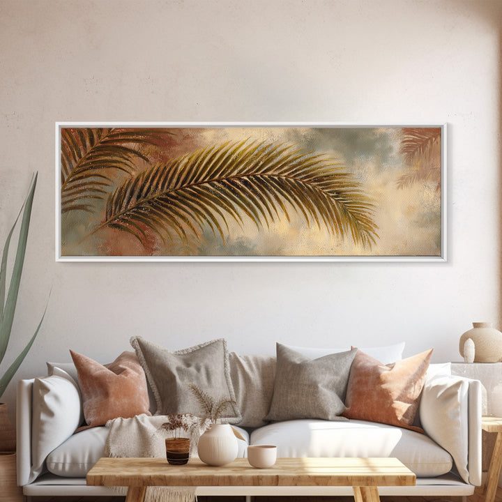 Rain Soaked Palm Leaf Closeup Canvas Print, Tropical Art, Coastal Wall Art, Living Room Decor, Oil Painting, Tropic, TRO-3x1-13