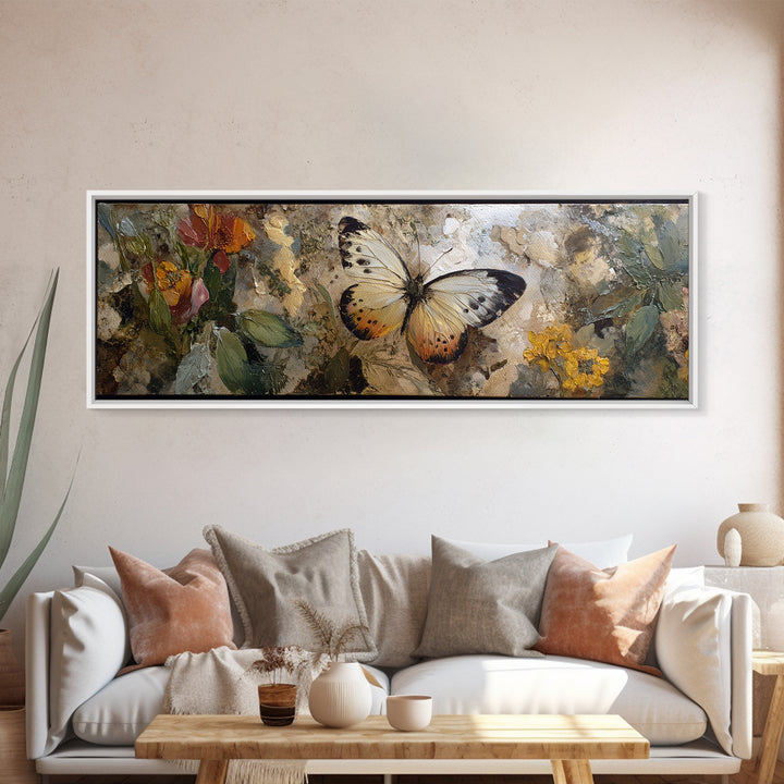 Tropical Butterfly and Flower Study Framed Canvas Print, Tropical Art, Gallery Decor, Living Room Decor, Fine Art, Tropic, TRO-3x1-15
