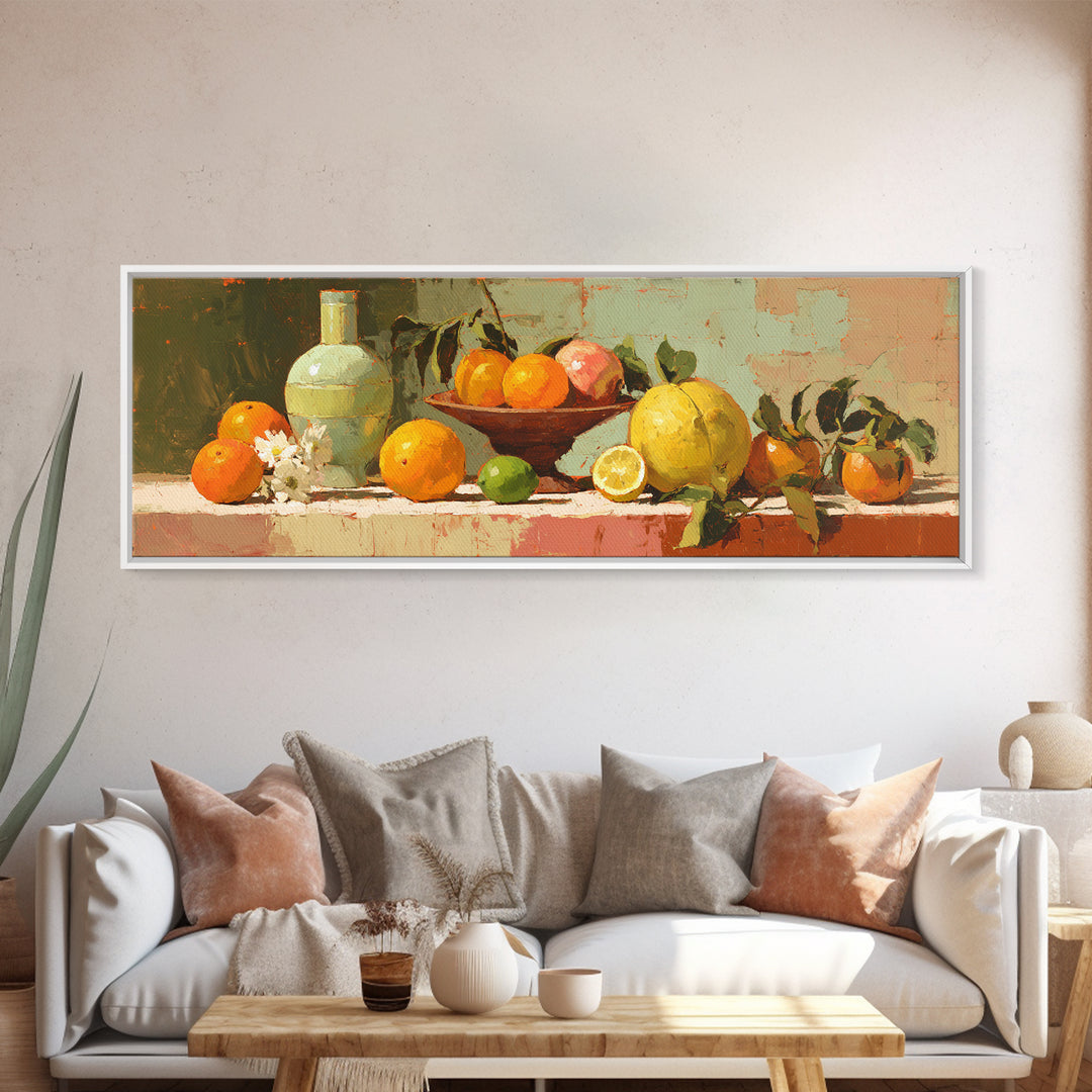 Bright Papaya and Lime Still Life Canvas Print, Tropical Art, Coastal Decor, Living Room Decor, Fine Art, Tropic, Modern Decor, TRO-3x1-16
