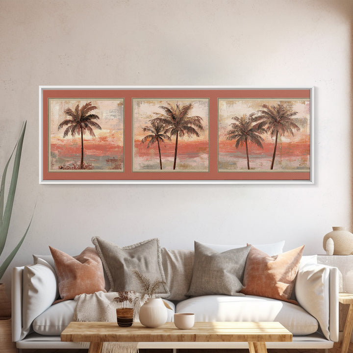 Palm Tree Silhouettes Canvas Print, Tropical Art, Gallery Wall Art, Living Room Decor, Fine Art, Tropic, Textured Painting, TRO-3x1-20