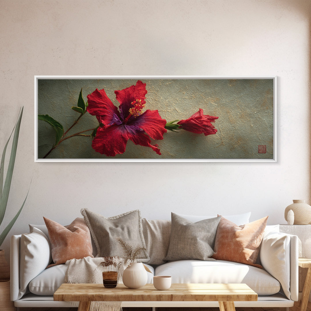 Hibiscus Flower Closeup Canvas Print, Tropical Art, Coastal Art, Living Room Decor, Fine Art, Tropic, Luxury Decor, TRO-3x1-21